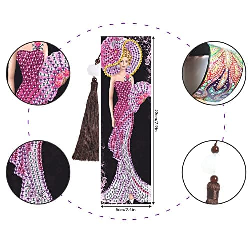 DCIDBEI Diy Diamond Painting Signets, Marque-page Lot 2 kit de Broderie Diamant,Diamond Art Surprise Tableau Kit Diamant Cadeau pour Anniversaire Noël(Femme Dame en Robe Violet et Rose)