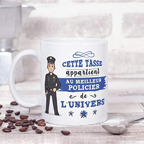 Mugffins Policier Tasses Originales de café et Petit-déjeuner à Donner Travailleurs Professionnels - Cette Tasse Appartient au Meilleur Policièr de l'univers - Céramique 350 ML