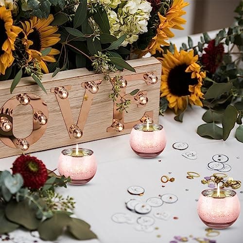 LALAGO 12 pièces Rond Verres à Bougie Chauffe-Plat, Tissés Porte-Bougie Chauffe-Plat en Verre, Porte-Bougie Chauffe-Plat,Verres à Bougie pour Bougie Chauffe-Plat Décoration Noël Mariage(Rose)