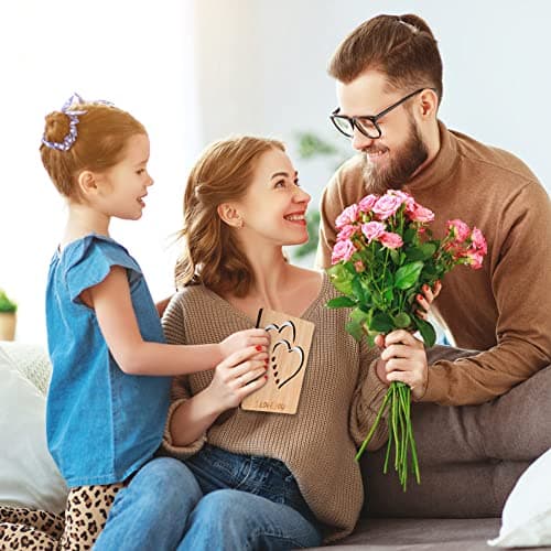 Vicloon Carte de Voeux en Bois, Carte Cadeau, Carte de Voeux en Bois avec Enveloppes pour les Anniversaires la Saint-Valentin les Mariages la Fête des Mères et les Occasions Spéciales (Double Coeur)