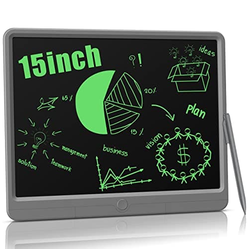TUGAU Tablette D'écriture LCD Adulte 15 Pouces Doodle Dessin Pad Effaçables Tablette Dessin Enfant et Tablette Magique Manuscrite, pour Outils Bureau, Mémo et Peinture (Gray)