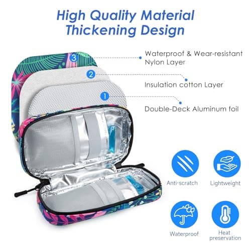 YOUSHARES Pochette Isotherme Insuline avec 2 Poche Glacière à Insuline - Trousse Isotherme Insuline, Sac Isotherme Transport Insuline pour Medicament Voyage, Stylo Insuline, Seringue, Forêt Tropicale