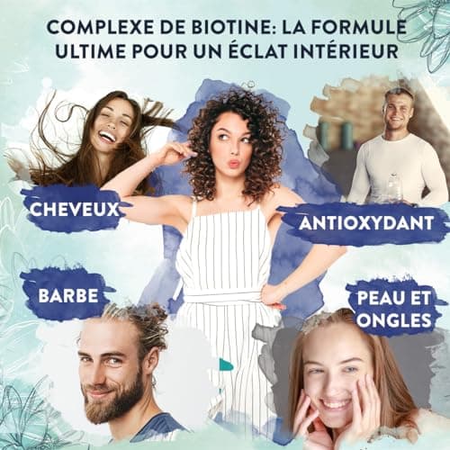 Biotine Cheveux 10000μg Complement Alimentaire Cheveux Biotin Vitamine B8 Zinc Selenium Huile de Coco MCT Vitamine C Acide Folique Vitamine B6 LCystéine Pousse Cheveux Biotine 10000 mcg -180 Gélules