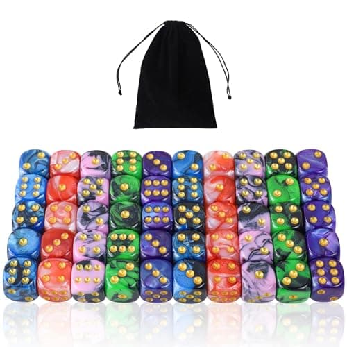 SLAKOZYT Lot de 6 côtés, 16 mm D6 Acrylique avec Coins Ronds, dés polyédriques, dés Standard à Six côtés pour Jeux de dés DND RPG (50 pièces Couleur dés)