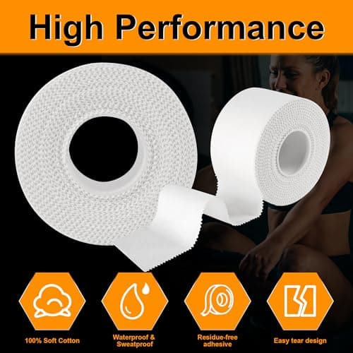 Ruban adhésif en oxyde de zinc - 3.8cm x 10m (12 rouleaux) - Ruban adhésif sportif blanc pour cheville, poignet, genou et pied, Ruban adhésif sportif pour tous les sports Bat, Lifters