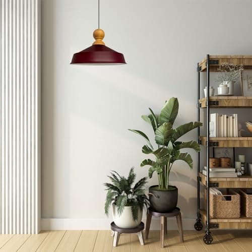 bamyum Asletl Suspension Luminaire Industriel 41 cm en Bois et Métal, Suspension Luminaire Vintage, Lustre Cuisine, Lampe Suspendue Table à Manger Salon Salle à Manger, Suspension Luminaire Bordeaux