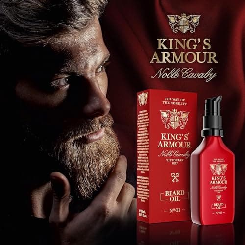 King's Armour Huile à Barbe (50ml) - Adoucit, renforce, pousse et nourrit la barbe - Huiles uniques de jojoba, d'argan et d'amande douce - Rafraîchit toute la journée avec son parfum magique