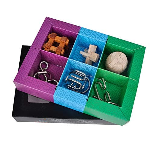 Chonor 6 Pièces 3D Puzzle en Métal Casse-tête en Bois - Classique Brain Teaser IQ Puzzle Éducatif Jouet Jeu Jigsaw pour Enfants et Adultes - Parfait pour l'idée de Cadeau et la Décoration à la Maison