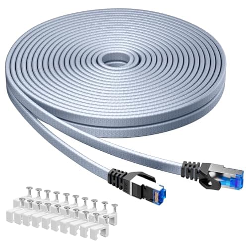 BUSOHE Cat 8 Câble Ethernet 20m, Câble Réseau LAN Gigabit RJ45 Plat Haut Débit, Tressé Cable Internet 40Gbps 2000Mhz Compatible avec PC, Routeurs, Modems