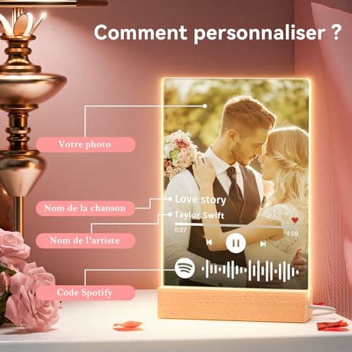 Bemaystar Cadeau Plaque Spotify Personnalisé, Lampe Personnalisée Avec Photo Spotify Plaque Valentin Anniversaire Cadeau Personnalisé Homme Femme