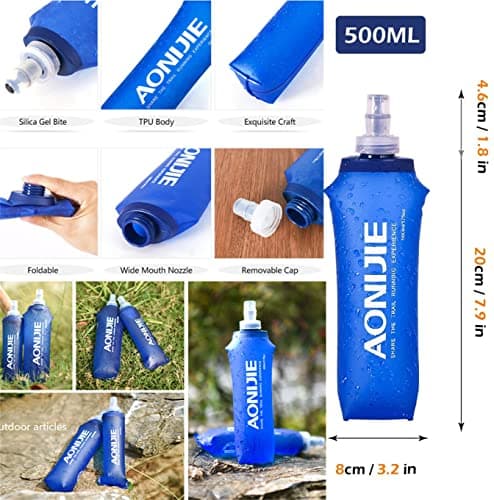 AONIJIE 2 pièces pliable TPU Flacon souple de bouteille d'hydratation d'eau de sport en plein air Pour la course à pied Camping randonnée vélo (500ml-2pcs)