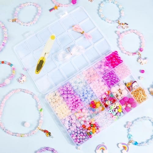 Liangding Perles pour Bracelet, 910+pcs Kit Perles Bijoux Enfants, Kit Fabrication Fille, Jouets Filles Creation Bijoux de 5 à 12 Ans, Coffret de 6/8MM Perles Idée Cadeaux de Noël et d'anniversaire
