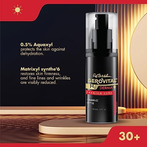 CC Crème avec FPS 10 pour le Visage, Teinte Moyenne Adaptable à la Peau, Hydrate, Couvre les Imperfections, Uniformise, 30 ml, Gerovital H3 Derma+ Premium Care