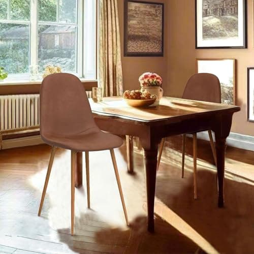 CangLong Lot rétro rembourrées pour la Cuisine et la Salle à Manger, chaises scandinaves en Similicuir avec Pieds en métal, Marron, PU, Mousse, Ensemble de 2