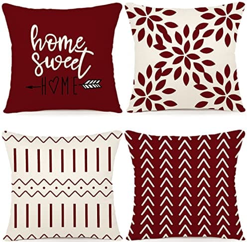 YCOLL Lot de 4 Housse Coussin Décoratif Canapé Taie d'oreiller Decoration Canapé Housses de Coussin en Lin d'extérieur Housse de Coussin Décoration pour Chambre, canapé, Chaise, Lit,Jardin 40x40CM
