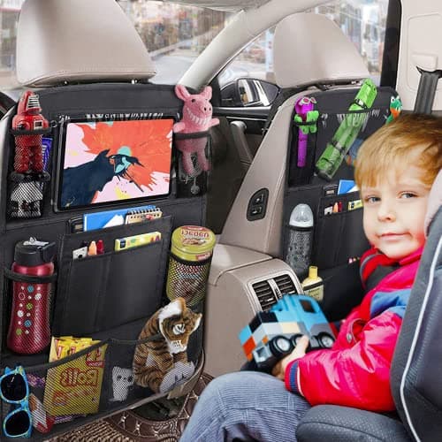 BillyBath Organisateur Voiture Enfant, 1PCS Rangement Auto Accessoire Interieur, Support pour Tablette Transparent 10 poches, Noir