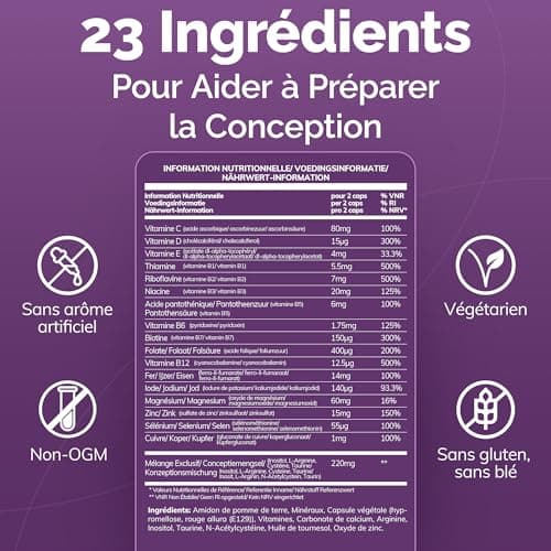 CONCEIVE PLUS Complément Fertilité pour Femmes - Équilibre Hormonal avec Calcium, Vitamine D, Myo Inositol, Acide Folique, Sélénium et Zinc - 60 Capsules - 30 Jours de Soutien à la Grossesse