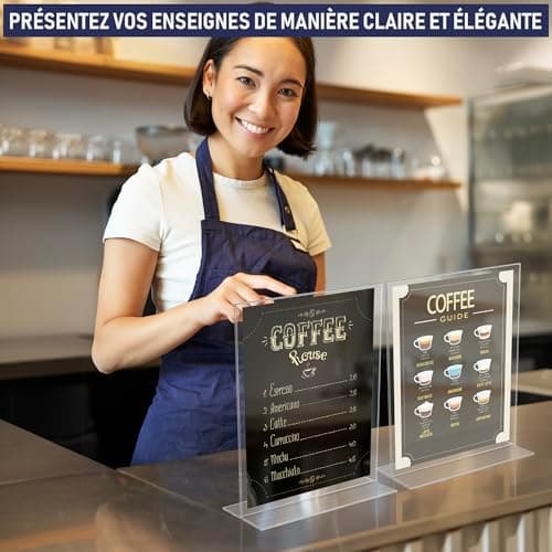 Porte Document A4 en Acrylique – Présentoir de comptoir en T double face, chargement par le bas, base extra large. Idéal pour menus, cadres photo, bureaux, écoles, salles de classe (A4 – Lot de 3)