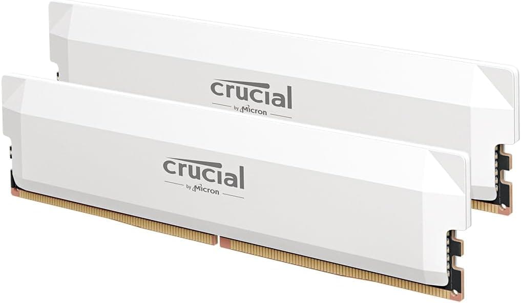 Crucial Pro RAM DDR5 32Go Kit (2x16Go) 6400MHz CL38, Overclocking Gaming, Intel XMP 3.0 / AMD Expo, PC Mémoire, Blanc - CP2K16G64C38U5W