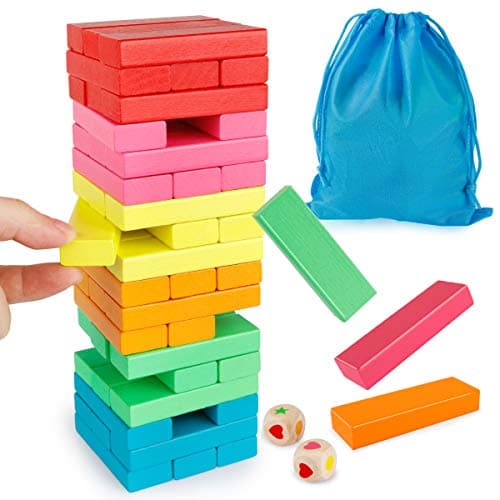 Coogam Blocs en Bois Jeu D'empilement avec Sac De Rangement, Coloré Équilibrage Puzzles Jouets d'apprentissage Éducatif Tri Famille Jeux Montessori Jouets Cadeaux