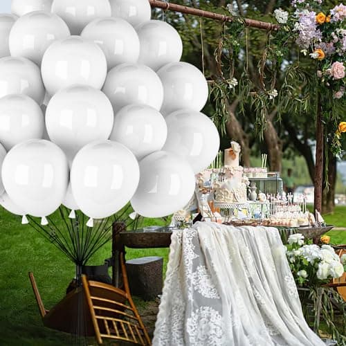 hpnparty Ballon Blanc 100 Pièces - 12" 30 cm -Latex Naturel - Mat Ballon Blanc | Ballon Gonflable Hélium | Décoration pour Anniversaire, Baptême, Fete
