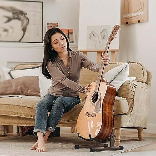 LEKATO Support de guitare électrique avec cadre en A - En bois avec rembourrage en mousse - Pour guitares électriques/acoustiques, basses, banjos, ukulélés, noyer noir