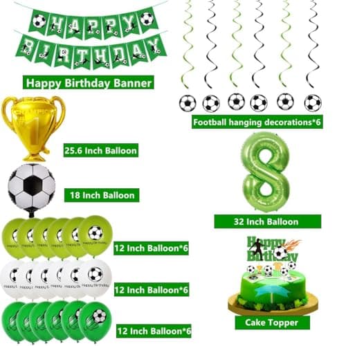 Football Ballon 8 ans anniversaire, Ballon Football 8 ans,Ballon Vert 8 Ans Garçon Football, Anniversaire Décoration 8 Ans Football,Ballon Anniversaire Football 8 Ans, Foot 10 Ans Garcon