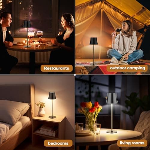 Tyonto Lampe Table LED Rechargeable Sans Fil,Réglage Tactile Batterie 5000mAh,Chargement USB,IP54 Étanche,Peut Poser Bureau,Chevet,Chambre,Extérieur (1 pièce, noir)