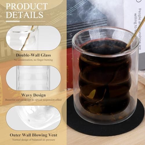 CPROSP 4 * 400ml Tasse à Café Double Paroi, Verre à Double Paroi pour Café Latte avec 4 Cuillère + 4 Sous-Verre, Tasses à Café en Cristal Résistantes à la Chaleur
