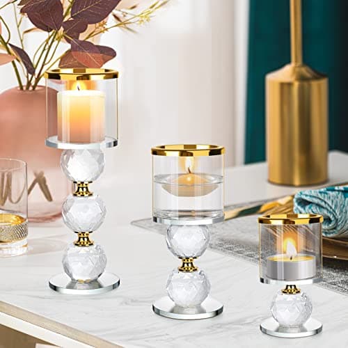 ERWEY Bougeoir en Verre, 2 Pièces Chandelier Photophore Bougie, Support pour Bougies en Cristal pour Mariage, Maison, Décoration de Fête
