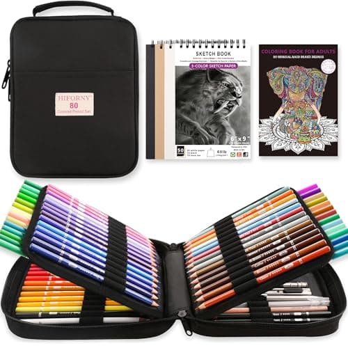 HIFORNY Ensemble de 80 crayons de couleur pour adultes - 72 couleurs de crayons de couleur avec des extras, des crayons à mine tendre pour artistes