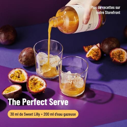 GIMBER Sweet Lilly Concentré de gingembre biologique 500 ml | Boisson biologique sans alcool provenant d'un mélange de gingembre, de fruits de la passion, d'ananas et de curcuma