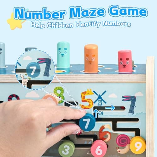 Fajiabao Jouet Bebe 1 an-Jouet Enfant 1 an Jeux Montessori 1 an Xylophone Bebe Jeux en Bois Bebe Cadeau 1 2 an Fille Garcon 3 en 1 Jeu Educatif 1 2 an Bebe avec Jeu de Taupe, Jeu Match de Numéro
