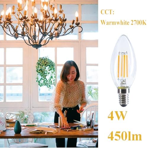 Etrogo Ampoule led E14 Blanc Chaud Dimmable 2700K 4W 400Lumen équivalent Incandescente 40W en Forme de Bougie à Filament B35/C35 Petit Culot à Vis, Lot de 6