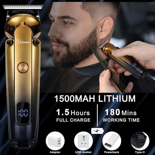 Hatteker Kit Tondeuse à Barbe Professionnel Avec Zero Gap T-Blade Tondeuse Rasoir Électrique Pour Le Nez Oreille Barbe Hommes Body Tondeuse Imperméable à l'eau Sans Fil Beauty Kit 6 en 1