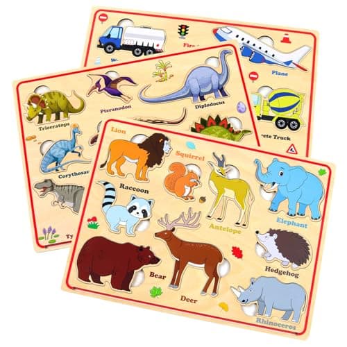 3 Jeux De Puzzles pour Bois pour Les Jeunes pourfants, Autocollants Magnétiques pour Bois pour Le Réfrigérateur, Puzzles Montessori, Cadeaux pour Filles Et Garçons -Voiture Dinosaure Animaux
