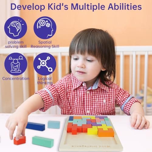 Ainiv Jeu de Blocs Russes Colorés 3D, Puzzle Tangram en Bois, Puzzle de Blocs en Bois, Jouet de Casse-Tête D'intelligence, Cubes de Puzzle de Blocs 3D, Jouets D'intelligence pour Enfants (30 Pièces)