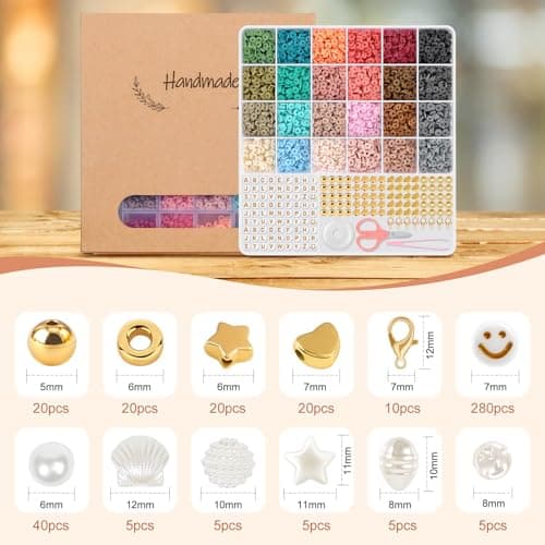 packra Perles Pour Bracelet, Perles Heishi 6mm Perle Plate pour Bracelet, 24 Couleurs Perles pour Bijoux Kit, Perles Polymère Perles Lettres pour Bijoux DIY Collier Bracelet Boucle D'oreille
