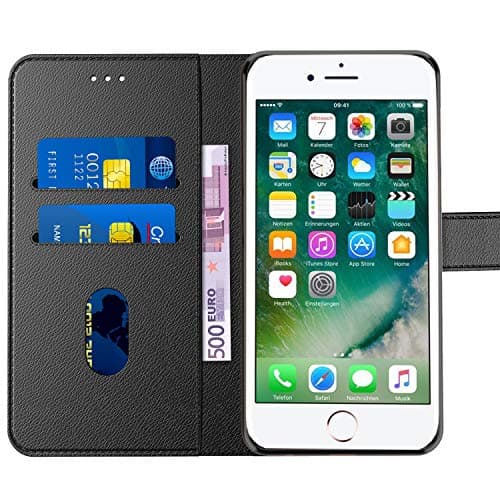 Tenphone Coque pour iPhone SE 2022 5G/SE 2020/6/6S/7/8, Pochette Housse de Protection Etui à Rabat Premium en Cuir PU [Fermeture Magnétique] Compatible avec (iPhone 6/7/8/SE (4,7"), Noir)