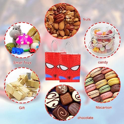 48 Pièce Spiderman Party Cadeaux, Sac Cadeau Anniversaire Enfant Spiderman, 12 Porte-clés Spiderman, 12 Sacs Cadeaux Spiderman, 12 Masques en Feutre Spiderman, 12 Slap Bracelets à Claquer Spiderman