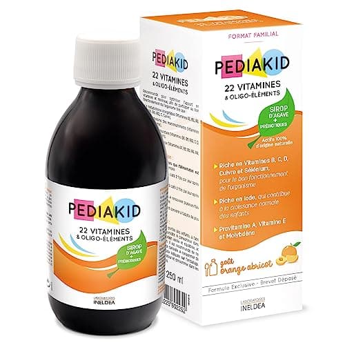 PEDIAKID-Complément Alimentaire Naturel Pediakid 22 Vitamines et Oligo-Éléments -Formule Exclusive au Sirop d'Agave -Optimise les Apports en Vitamines et Minéraux-Goût Orange Abricot