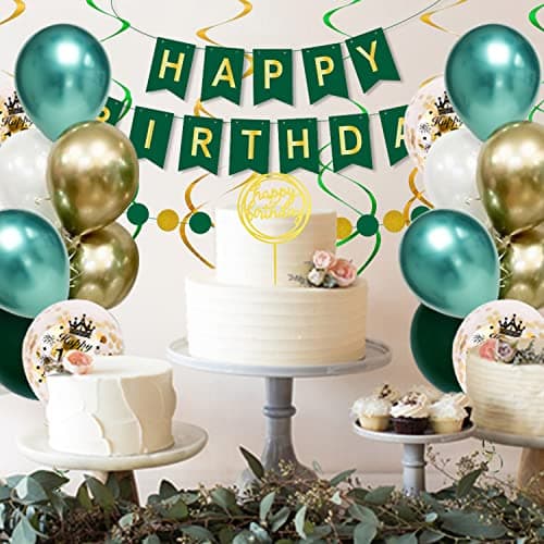 Décoration Anniversaire 18 Ans Vert Or - Ballons, Bannière Joyeux Anniversaire - Déco Fête pour Fille Homme