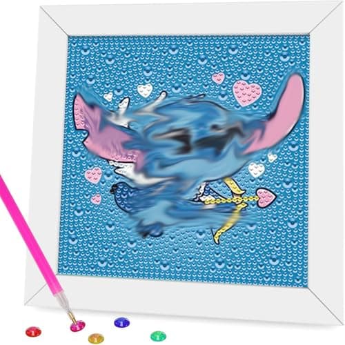 Cute Bleu Cartoon Diamant Painting,Avec Cadre,15x15 cm,Kit de Peinture Diamant Anime,Mignon Kawaii DIY 5D Diamond Painting Décoration Chambre,Peinture Diamant Coeur D'amour Dessin Animé pour Enfant