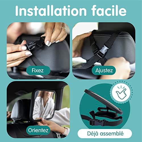 Onco Miroir Voiture Bébé Retroviseur - 100% Incassable, Miroir Bébé Voiture, Double Prix : Meilleure invention de voyage 2023 et Meilleur produit de sécurité 2024, Accessoire Voiture