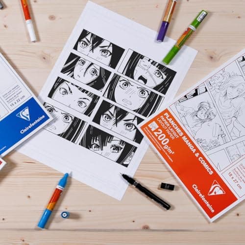 Clairefontaine 94043C Bloc Encollé Papier Manga et Illustration - 50 Feuilles Papier Dessin Blanc Extra Lisse A3 29,7x42 cm 100g - Papier idéal pour le Dessin au Feutre à Alcool
