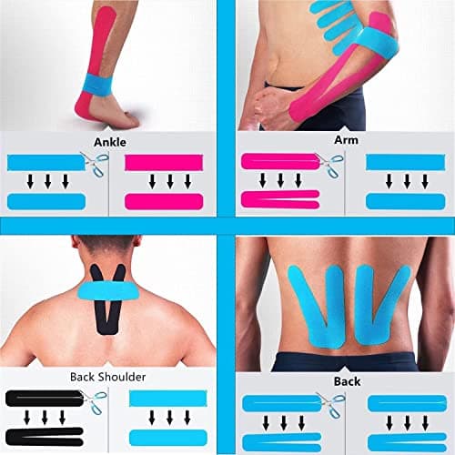 ANAMPION 3 Rouleaux Bande Kinesiologie Precut Style de Vague, 5cm*5m Kinesio Tape pour la Physique, Imperméable Bande Kinesiologie pour Genou, Coude et l'épaule(Noir+Couleur rose+Couleur de peau)