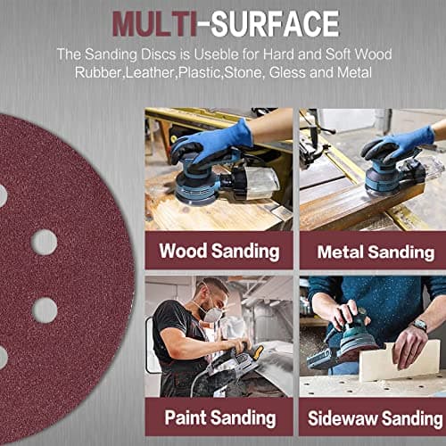 STEBRUAM 100PCS Disque de Ponçage 125mm Grain 100, Disques a Poncer Papier Abrasifs 8 Trous Idéal pour Poncer/Polir pour Ponceuse Excentrique
