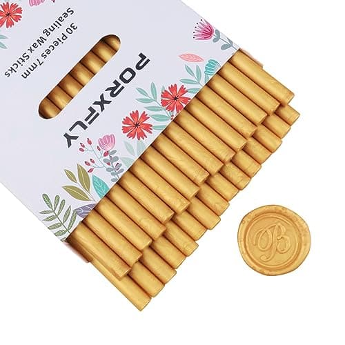 30 pièces 7mm bâtons de cire pour pistolet à colle,PORXFLY Mini bâtons de cire pour cartes, enveloppes, invitations de mariage, emballage de cadeaux, emballages de vin (Glod)