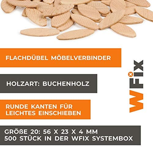 WFix Lamelles d'Assemblage Type Lamello 20 Taille 20 500 pièces Cheville Plates dans une Boîte de Rangement EUROboîte Biscuit Bois idéale pour Fraisage et Bicolage