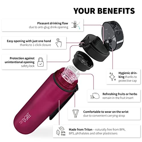 720°DGREE Gourde d'Eau 500ml “uberBottle“ +Fruit-Infuseur, softTouch - Sans BPA, Anti-fuite - Bouteille, water bottle idéale pour Enfants, École, Sport, Randonnée, Camping, Université, Voyage, Travail